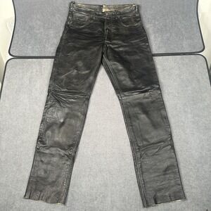 Vintage 2BU Leather Pants Mens 33x35 Faded Black Distressed Biker Motorcycle